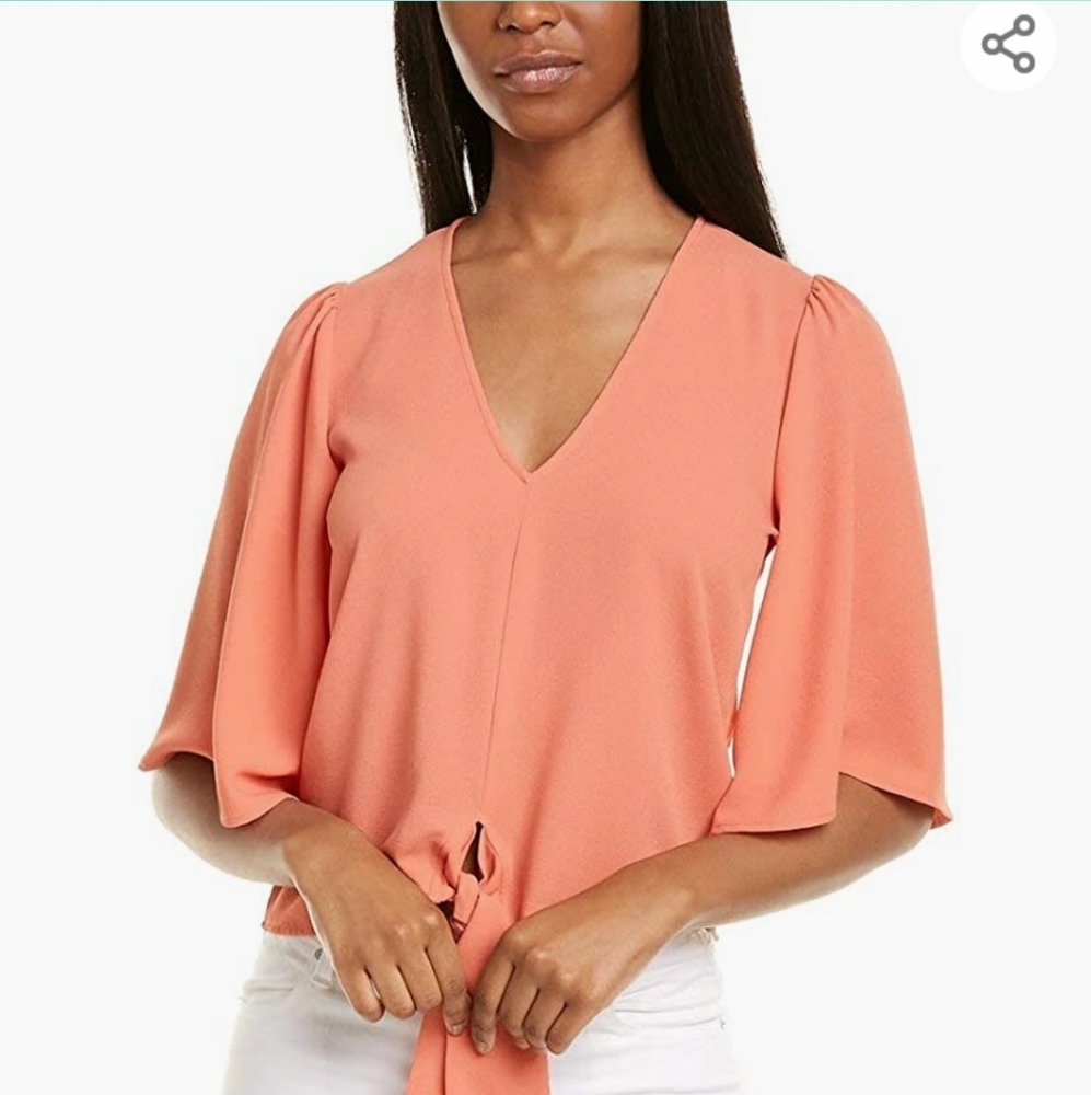 1. STATE Blouse Flounce Sleeve Tie Front V Neck